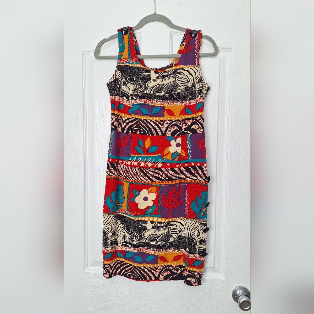 Colorful Sleeveless Patterned Mini Dress Rayon Zebra Floral Print
